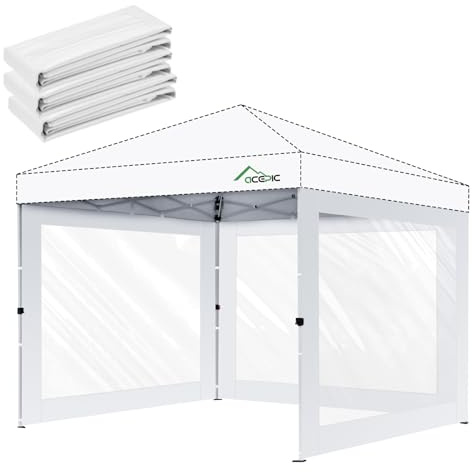 Juego de Paredes Laterales Transparentes universales de 3x3m para Carpa, Fabricadas en Tejido 210D con Cierres de Velcro, Impermeables, sin Estructura, Incluye 3 Paredes Laterales (Blanco, 3 uds.)