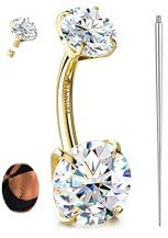 Sllaiss Moissanite G23 TItanium Belly Button Ring Hypoallergenic | 14G Navel Piercing Jewellery For Women Men D Color VVS1 Clarity Brilliant Cut, Internally Threaded Belly Rings