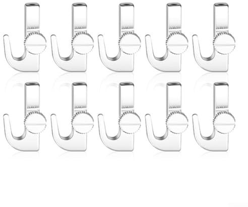 Ganchos de aleación de zinc (paquete de 10) para rieles de galería y rieles de fotos, capacidad de carga de 30 kg, ajustable para cables de acero de 1,5 a 2,0 mm, acabado plateado
