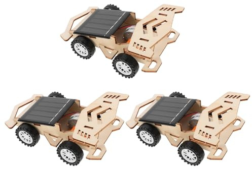 VICASKY Kit de 3 Coches Solares de Madera, Modelo Educativo Stem Motor Eléctrico, Juguete Científico de Ensamblaje DIY para Aprendizaje de Energía Solar y Ciencia Interactiva
