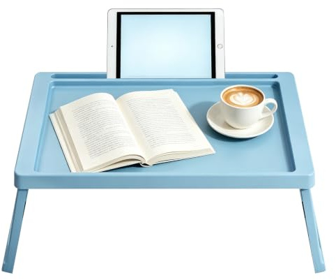 Sängbricka, hopfällbar frukostbricka, laptopbord för säng (blå)