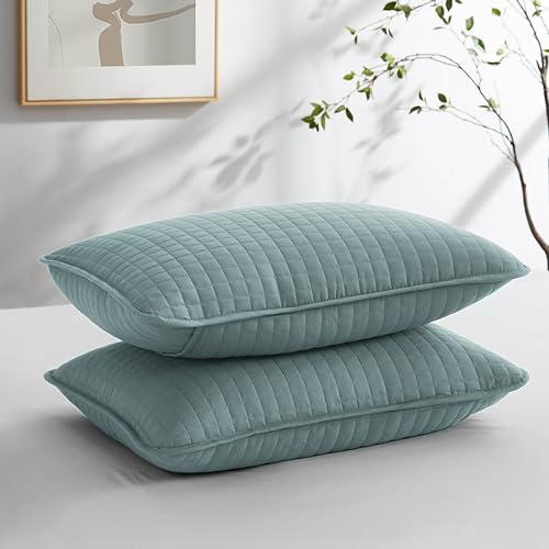 Southshore Fine Living, Inc. Blue Pillow Covers 20x26, Decorative Pillow Shams Standard Size Set of 2, Fits Twin/Full/Queen Bed, Quilted Pillow Shams Complement Quilt Set, Steel Blue