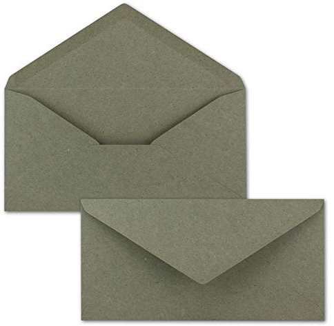 50x Kraftpapier Umschläge DIN Lang - Grau ÖKO - Nassklebung 11 x 22 cm - 120 g/m² Spitzklappe - Vintage Kuverts - von NEUSER PAPIER