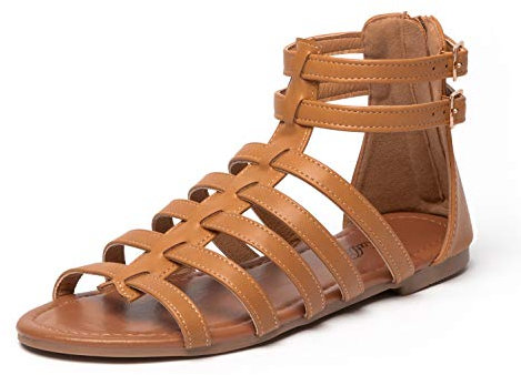katliu Riemchensandalen Damen Flach Römersandalen Sommer Leder Bohemian Strand Sandalen Braun 40