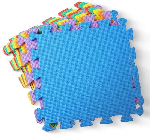 kidoola Foam Baby Play Mat (29x29cm) – Thick & Soft EVA Foam Interlocking Floor Tile Matting for Children – Large Multi Colour, Safe & Comfortable 7mm Thick Play Flooring (18pc)