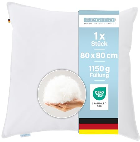 Regina Home Kopfkissen 80x80 cm - Fest - Ergonomisches Nackenkissen mit 85% Federn & 15% Daunen - Waschbar & Allergiker Geeignet - 100% Baumwolle