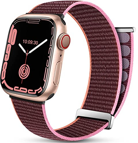 Mastten Sportloop-armband kompatibla med Apple iWatcharmband 45 mm 44 mm 42 mm, andningsbar nylon män kvinnor armband, justerbart elastiskt flätat ersättningsband för iWatch Series SE 7 6 5 4 3 2 1, röd