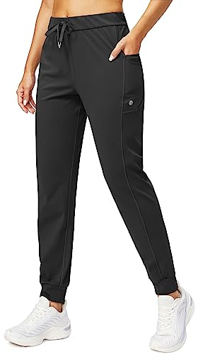 G Gradual Women's Joggers Pants with Zipper Pockets Stretch Tapered Athletic Joggers for Women Lounge, Jogging, Workout (Black, Medium)