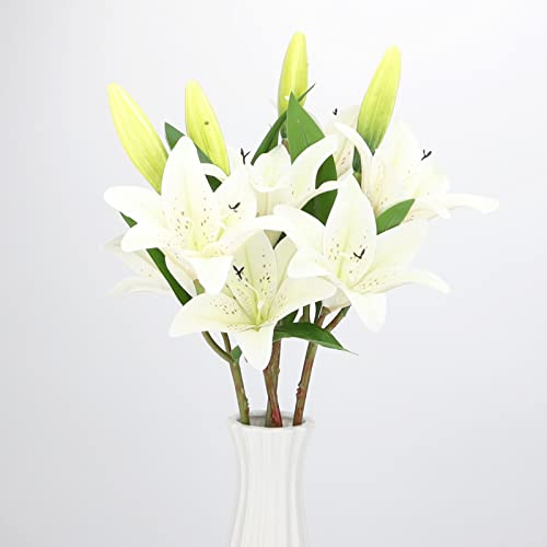 LGEGE Fiori artificiali di giglio bianco, 4 pezzi, in seta realistica al tatto, per casa, cucina, ufficio, hotel, decorazione floreale, centrotavola per tavolo