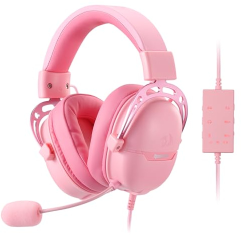 Redragon H376 Aurora Wired Gaming Headset, Virtueller 7.1 Surround Sound, 40mm Treiber, in-line Steuerung mit EQ Modus, Over-Ear Kopfhörer für PC/PS5/XBOX/NS, Rosa