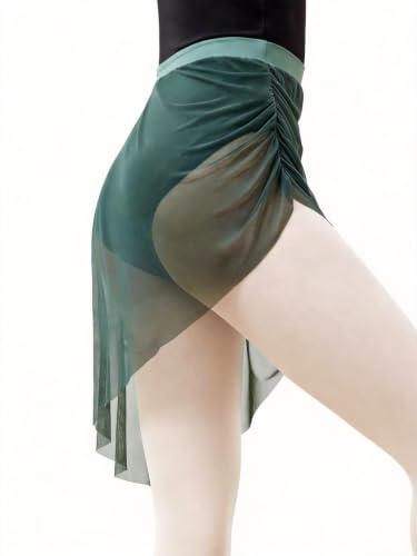 DanceDaily Asymmetrical Ballet Skirt for Women, Pull-on Dance Skirts for Adult, Stretch Waistband Dance Wear Green