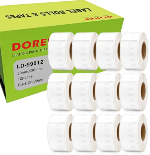 DOREE Pack de 12 99012 S0722400 Étiquettes d'adresse, 36 mm x 89 mm, compatibles avec les imprimantes Dymo LabelWriter 4XL, 320, 330, 400, 450, 450 Duo, 450 Turbo.(260 étiquettes/rouleau).