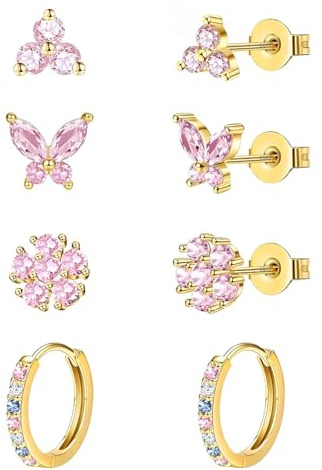 Jagosen Mujer Oro 4 Pares Antialérgicos Pendientes Pequeños Aro Oro 18K Piercing Oreja Tragus Joyas de Mujer