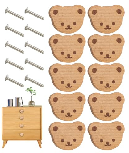 10 Pieces Boutons De Placard En Bois En Forme D'ours Poignées De Commode En Bois En Forme D'ours Boutons De Tiroir Mignons Boutons D'armoire En Bois En Forme D'animal Avec Vis Pour Chambre D'enfant