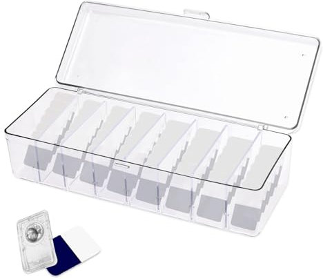 LELE LIFE Colored Contact Lens Organizer Case, 8 Grids Daily Contact Lens Dispenser, Clear Acrylic Storage Box for All Brands Cosmetic Contact Lenses and Eye Contacts