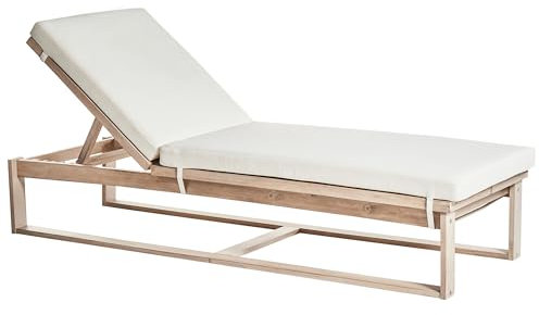 Beliani Tumbona de jardín de Madera de Acacia reclinable con cojín Blanco Crema Azzanello