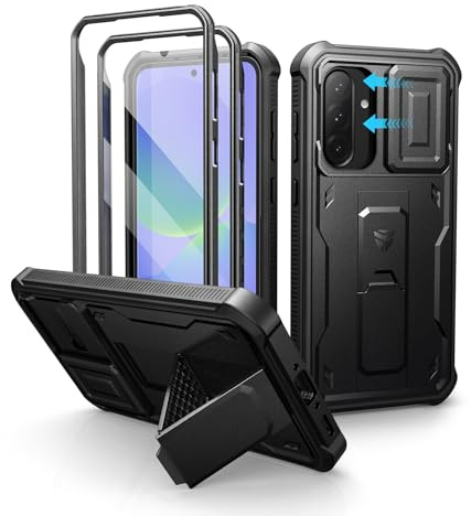 Dexnor for Samsung Galaxy A36 5g Case with Upgraded Slide Camera Cover & Built-in Screen Protector & Kickstand, Heavy-Duty Shockproof Rugged Case Full-Body Bumper Protective Cover - Black