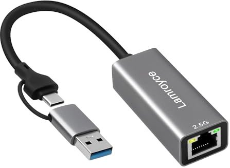 USB 3.0 to Ethernet Adapter 2.5G, USB C 3.1 to RJ45 2.5Gigabit LAN (2500Mbps) Network Internet Adapter Converter, Support 2.5G/1000/100/10Mbps, Plug and Play,for Laptop, MacBook, Windows, MacOS,Linux