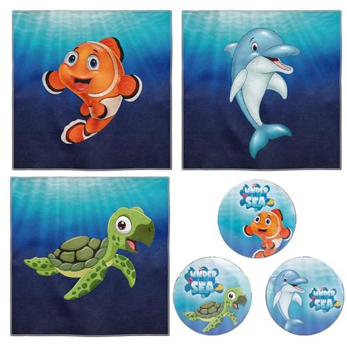 damaloo 3 asciugamani magici per bambini con animali marini – panno magico con motivo animali – Magic Towel per bambini – Set di asciugamani magici per ragazze e ragazzi – Set di asciugamani magici in