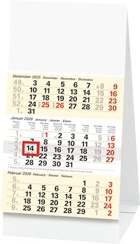 BRUNNEN 3-Monats-Tischkalender 2026 | 100×120 mm, weiß/hellgelb