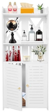 Bathroom Storage Unit Waterproof Bathroom Cabinets Multi Purpose Floor Storage Cabinet Home Storage Furniture Organizer Unit White (3 Tier)