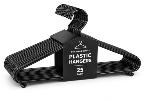 Grucce appendiabiti in plastica nera, confezione da 25, 39 x 20 cm, con barra per pantaloni e design antiscivolo
