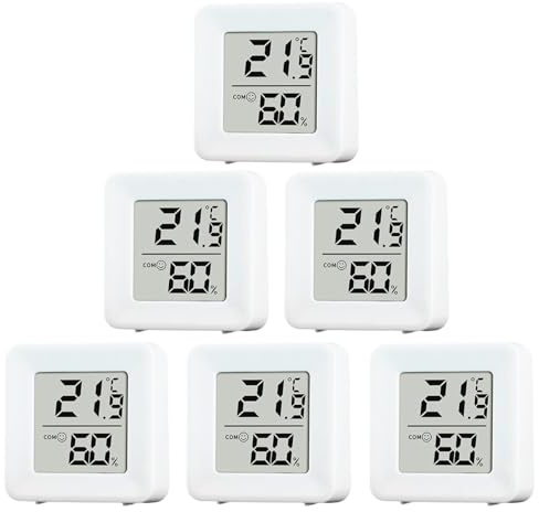 6 Pièces Thermomètre Hygromètre Intérieur Mini Thermometre Digital de Haute Précision Moniteur Interieur -10°C à 70°C Humidité Température Pour Chambre de Bébé Salon Serre Bureau Vestiaire Entrepôt