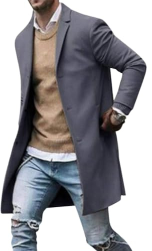 Oanviso Cappotto Uomo Invernale Lana Lungo Giacca Slim Fit Blazer Casual Elegante Peacoat Classico Trench Coat Soprabito Giacche A Vento B Grigio M