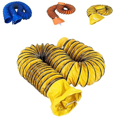 Manguera flexible de PVC de 1600 pies con anillo en D y cuerda ajustable de 6 pulgadas y 16 pulgadas, conducto de aire para ventilación, manguera retráctil para uso doméstico e industrial (amarillo, 2