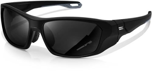 KANASTAL Lunettes de Sport Polarisées Homme et Femme UV400 Monture Noire Verres Noirs Cadre Enveloppant TR90 Confortables pour Cyclisme Voyage