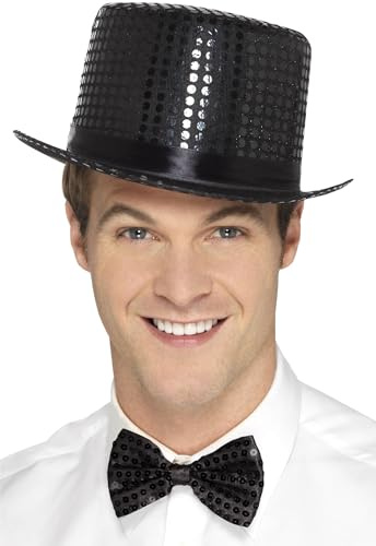 SMIFFYS Cappello a cilindro con paillettes, nero, con bordo interno elastico Halloween