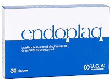 Endoplaq Omega 3 Integratore per Cuore e Metabolismo dell'Omocisteina 30 Capsule - 456mg Omega3 EPA e DHA con Acido Folico, Coenzima Q10, Estratto di Olivo e Vitamina B12