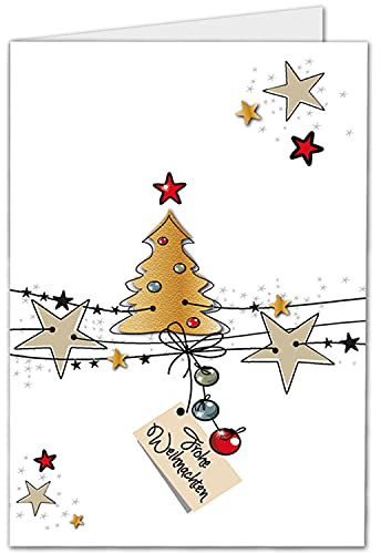 NEUSER PAPIER Lot de 5 cartes de Noël XL DIN A5 avec motif sapin de Noël et étoiles – Cartes pliantes avec motif de Noël – 14,8 x 21 cm – Salutations de Noël pour entreprises et privés