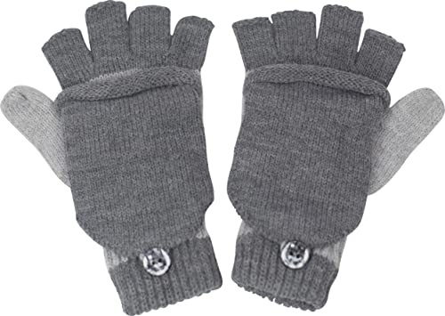fashionchimp Kinder Halbfinger-Handschuh mit Kappe, warme Fäustlinge, Uni-Farben, Made in EU (Grau-Hellgrau; Größe 5-6 Jahre)