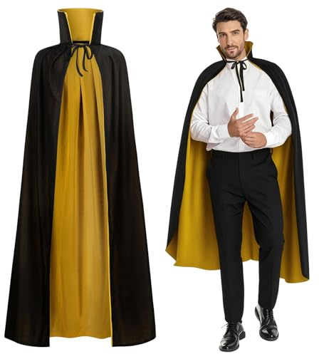 maxToonrain Vändbar svart och gul kappa för vuxna och barn, påsk halloween julkappa fin klänning vampyr häxa trollkarl rollspel kappa (170 cm, stativkrage)