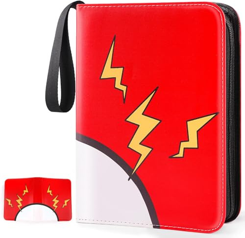 GOROMA Card Binder 4-Pockets, 400 Pockets Card Holder with 50 Removable Sleeves, Trading Card Collector Zipper Album Holder, Red