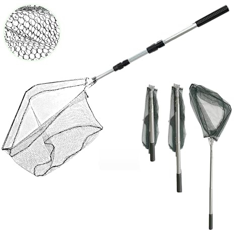ADVENTURE PEAKS Telescopic Fishing Net – Foldable Landing Net for Fishing Knotless Micro Mesh with Extendable Aluminium Handle 63cm-150cm – Durable & Lightweight