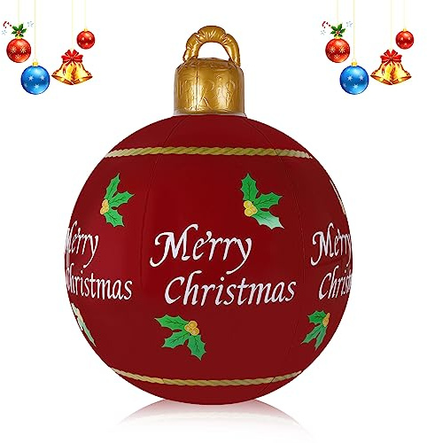 Gukasxi Palline gonfiabili di Natale,60 cm,per interni ed esterni,giganti,decorazioni natalizie gonfiabili,grandi palloncini natalizi decorati in PVC,per Natale,decorazione per la casa,cortile,prato,