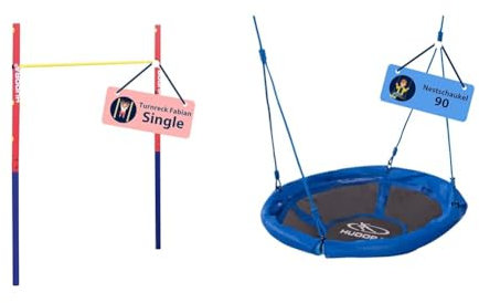 HUDORA Turnreck Fabian Standard/Pro - einfache/doppelte Turnstange & Nestschaukel 90 - Blaue Kunststoff-Nestschaukel für bis zu 100kg