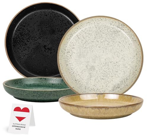 Urban Lifestyle RONDA Kuchenteller Steinzeug, 4-teiliges Flachteller, Ø 15 cm Frühstücksteller, Dessertteller Set, Speiseteller Set Mikrowellen und Spülmaschinenfest, Kratz- und Abriebfest
