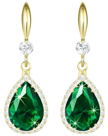Linawe Pendientes de color verde esmeralda, joyería de moda, pendientes colgantes de oro, conjunto de joyas, pendientes de oro para mujer, pendientes colgantes con lazo, pendientes de lazo
