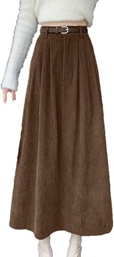 Elegante gonna lunga da donna in velluto a coste elastica a vita alta A-Line Maxi gonna in velluto a coste gonna svasata autunno inverno, 66, S