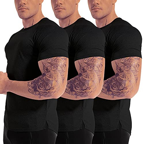 3 Pack Tee Shirt Sport Homme T-Shirt à Manches Courtes T Shirts et Tops Musculation Running Fitness Gym (BKBKBK L)