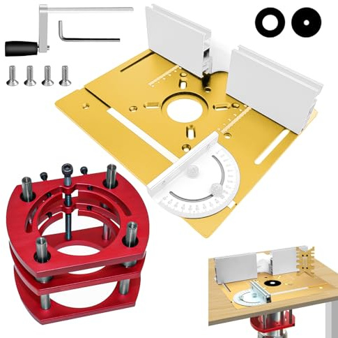 Fräsbord för trä aluminium, bordslyftsystem för fräsmaskin, 4 käftfästen, Router Table Lfit för snickeri, spårfräsning och trimning (guld)