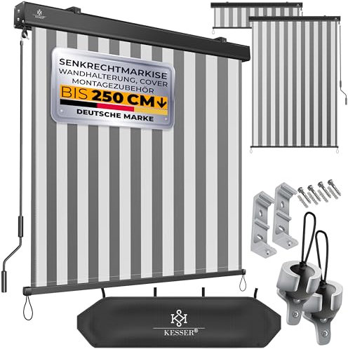 KESSER® Tenda a rullo verticale, 140 x 250 cm, con meccanismo a manovella, per balcone, protezione solare e privacy, protezione solare con manovella, per balcone e terrazza, con kit di montaggio e