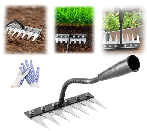 Iron Garden Rake Heavy Duty, Scarifier Weed Remover Tool GardeningDurable Lawn Leveling Weeding Tool, 2.0 Reinforced Design for Landscaping, Yard, Outdoor Use