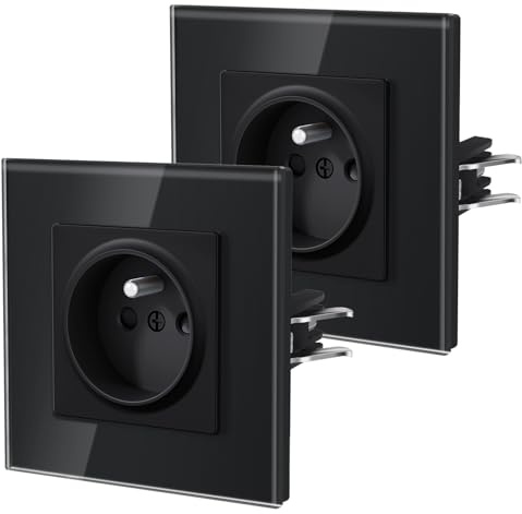 BSEED Prise Murale, Verre Prise de Courant avec griffes, Norme Française 16 A 250V, Connexion Rapide Sans Vis, adapté à l'hôtel de bureau à domicile, 86MM, Noir, 2Paquets