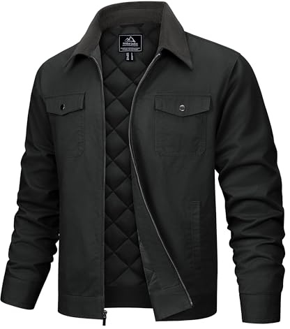 TACVASEN Cordjacke Herren Gefüttert Winterjacke Freizeit Baumwoll Jacke Business Hemdjacke Herbst Warme Arbeitsjacke Schwarz L