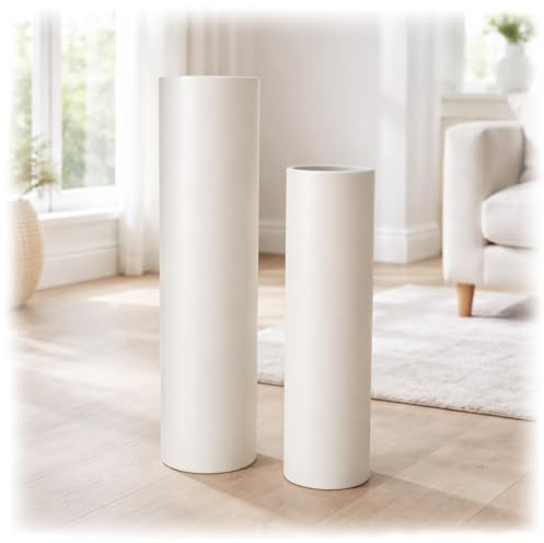 Leewadee set med 2 golvvaser i Metal, Vit, 60/47 cm - elegant accent för vardagsrum, hall, eldstad och kontor - perfekt för pampasgräs och torkade kvistar