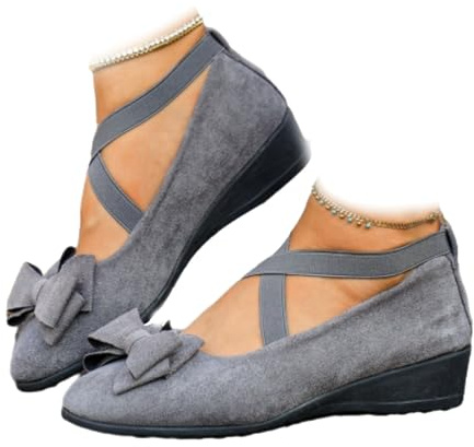 Chaussures de ballet extensibles à bout pointu avec bretelles croisées et élastiques croisées pour femme, gris, 38.5 EU
